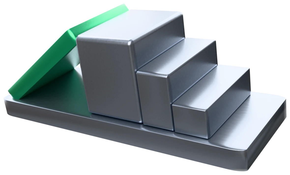 A summit with two slopes: a green ramp rising on the left, gray steps on the right, arriving at the same platform.