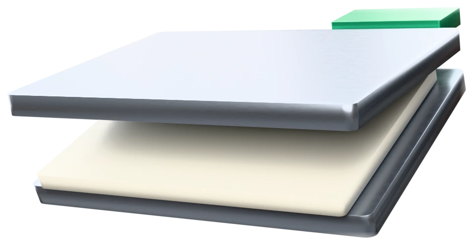 A folder ajar: cream paper showing inside, a green tab on the cover: nothing leaves it.